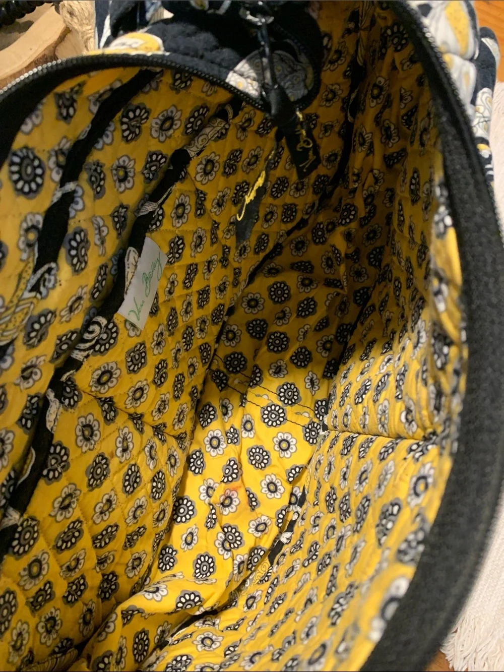Quilted Floral Crossbody Shoulder Bag - Black & Yellow - Picture 10 of 12